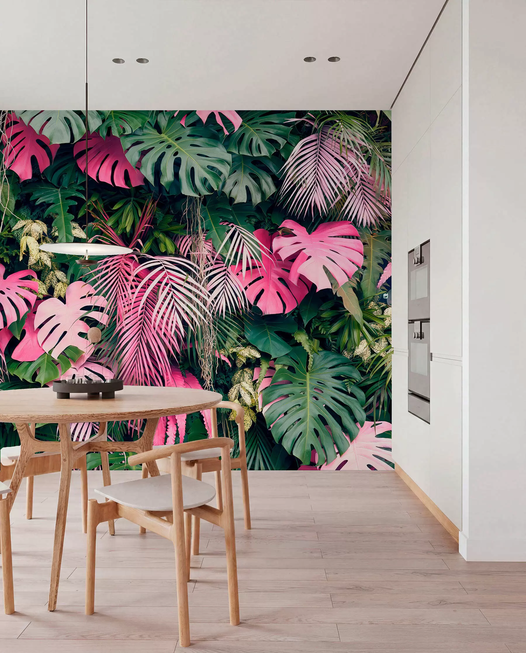Murale Feuilles vertes et roses u79682