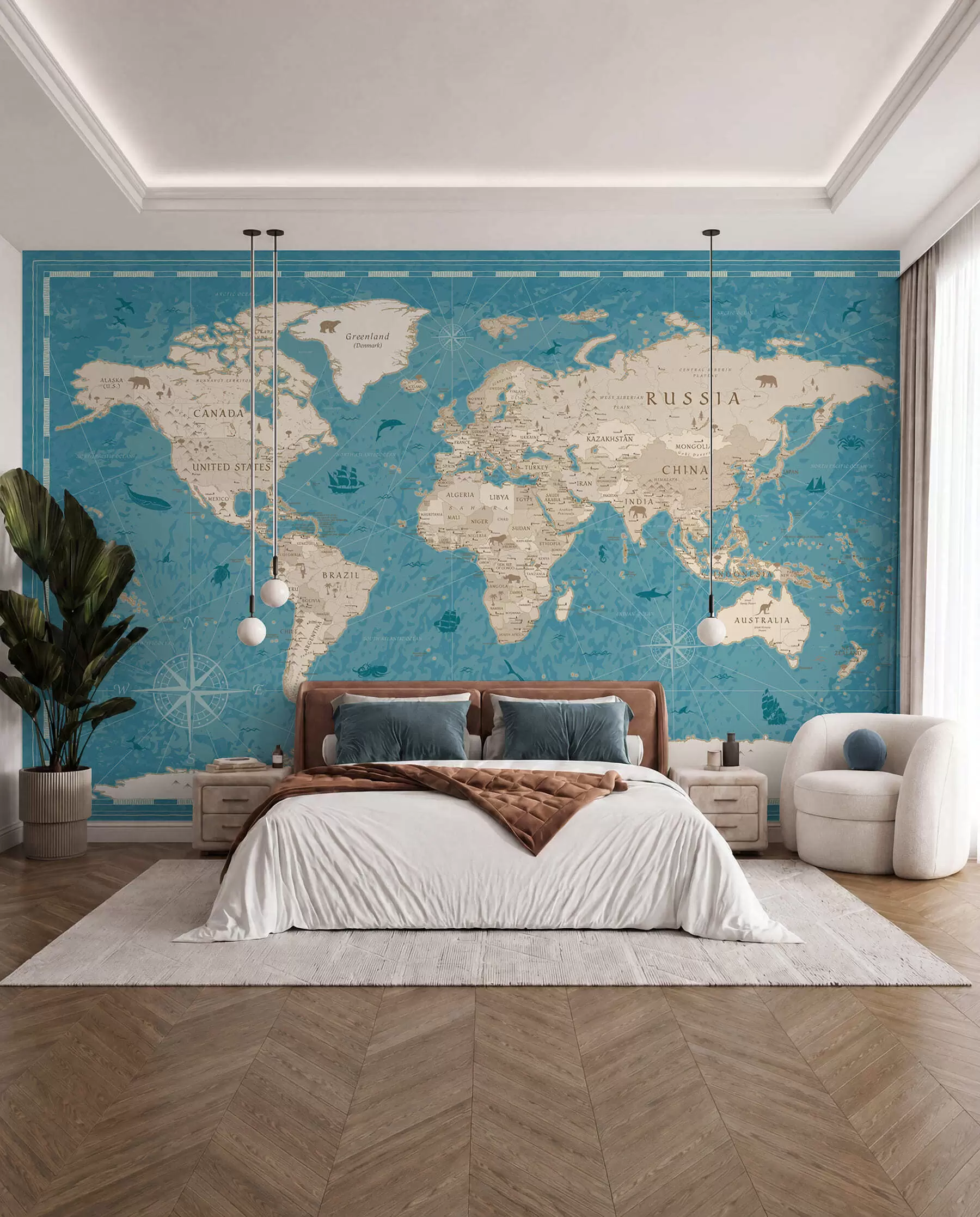 Murale Atlas ancien en turquoise u50378