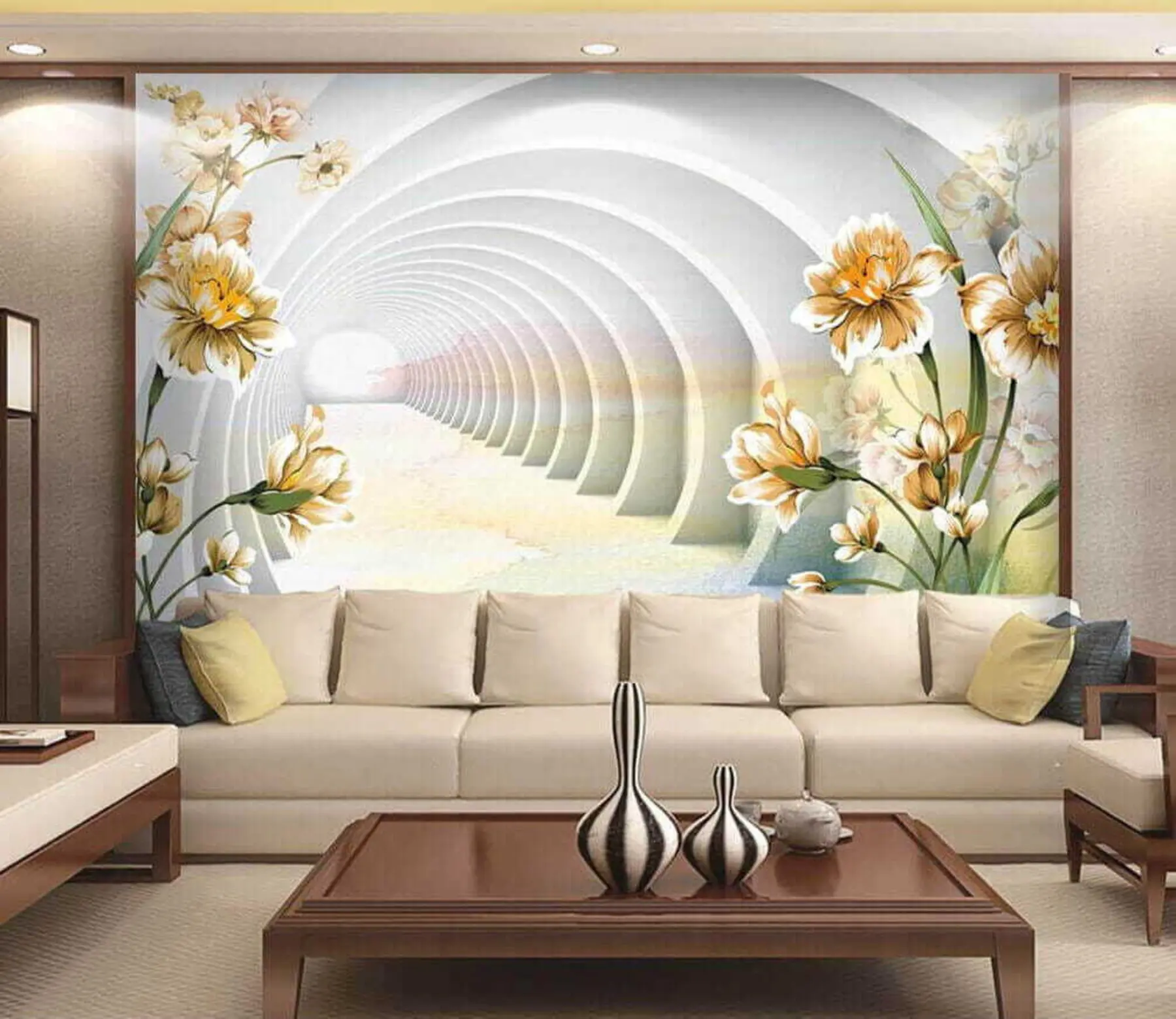 Fototapete 3D-Tunnel und Blumen u04401