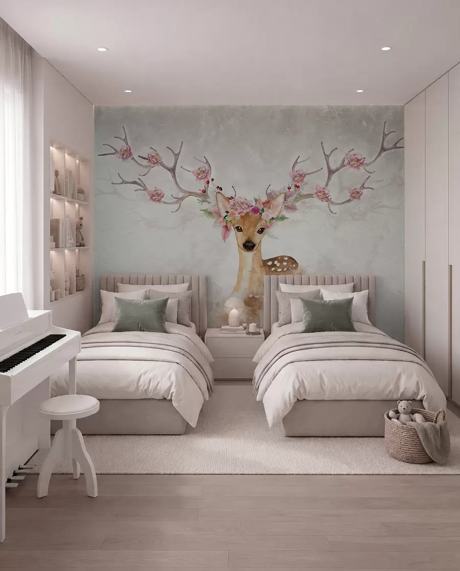Murale Cerf aux bois fleuris u04671