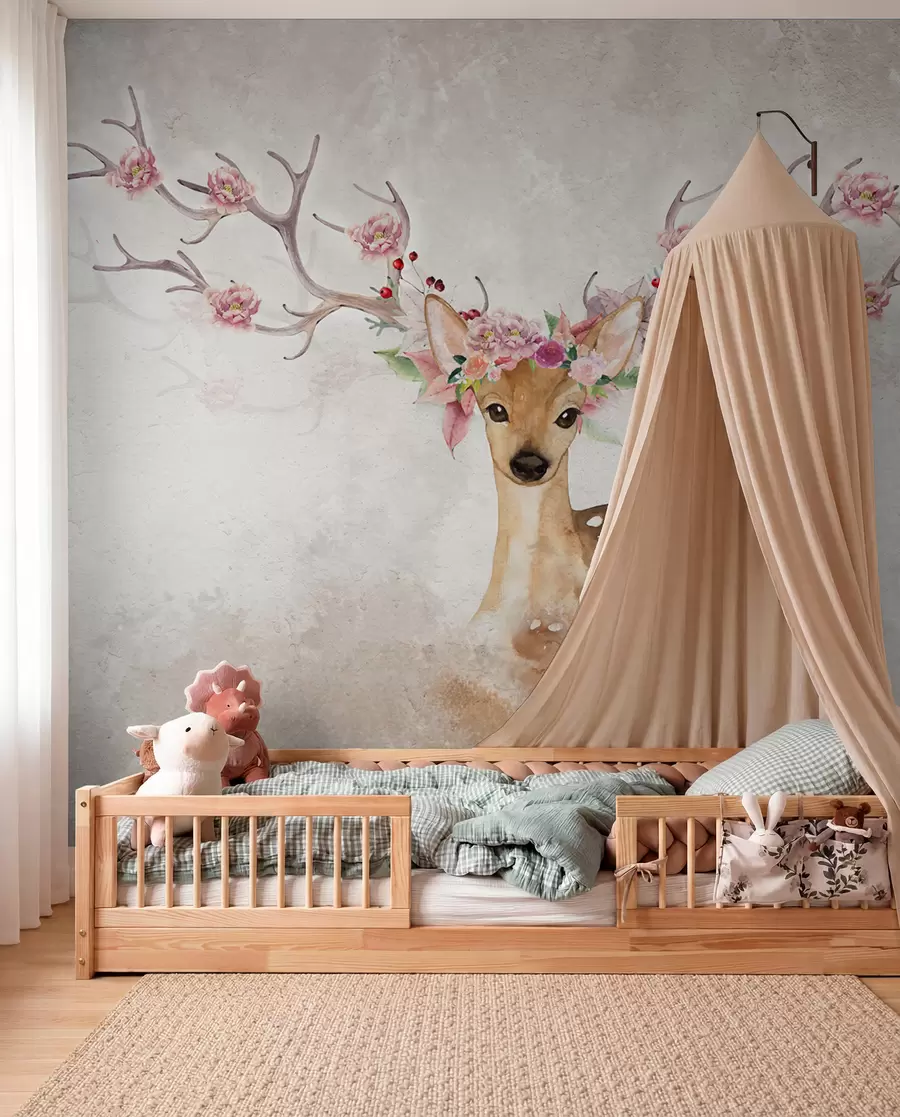 Murale Cerf aux bois fleuris u04671