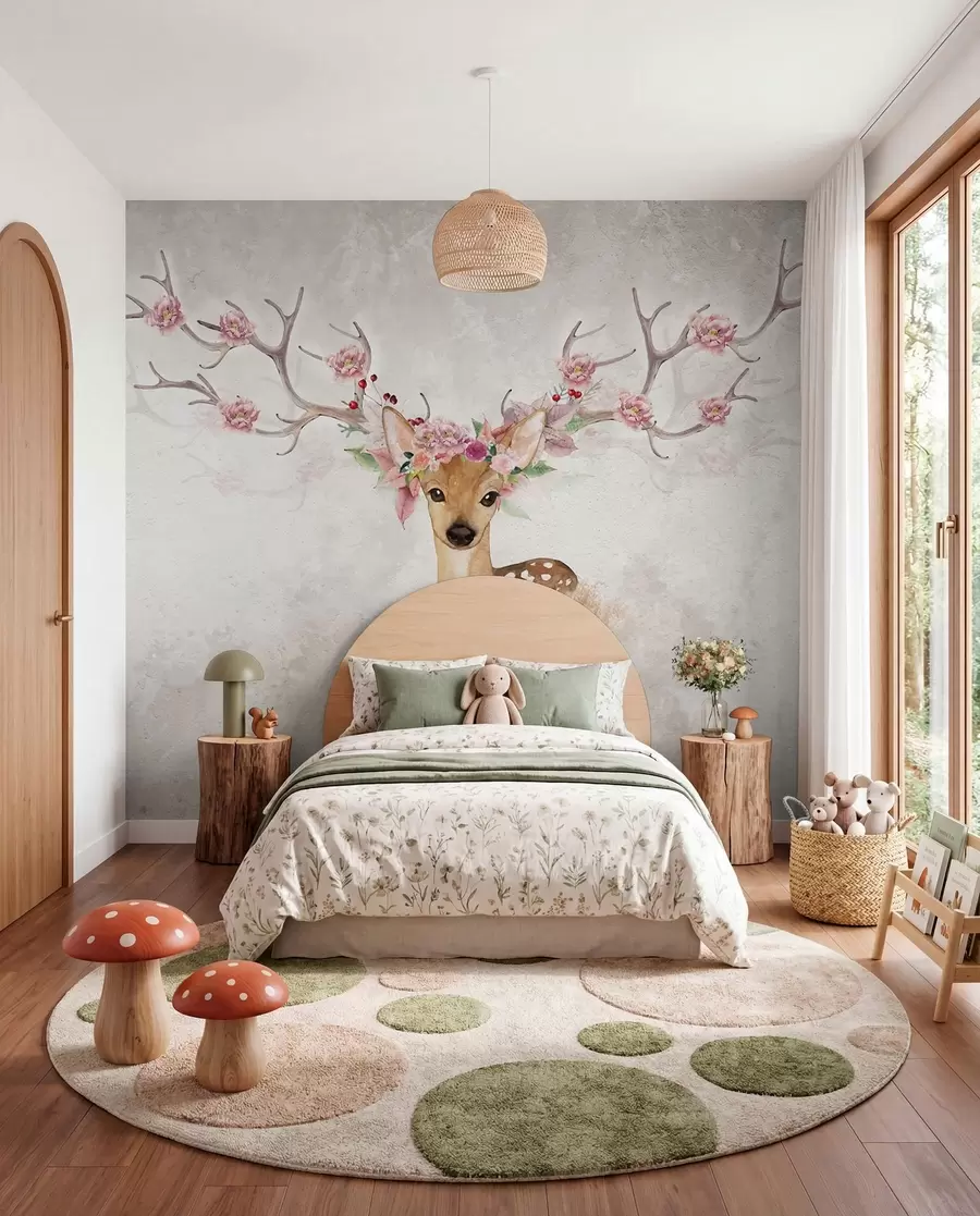 Murale Cerf aux bois fleuris u04671