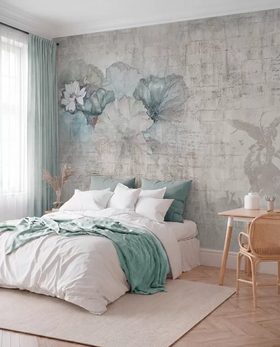 Murale Fleurs et chasse dans le style grunge u04724