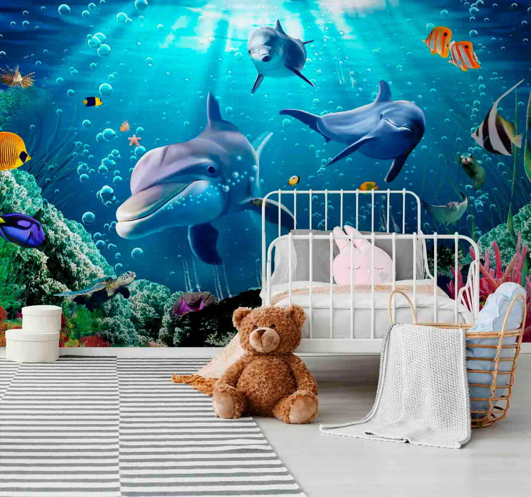 fototapeter Delfiner med fisk u05654