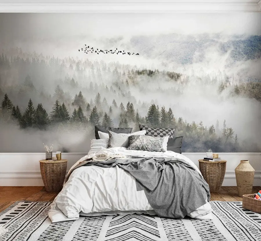 Fototapete Nebelwald und Vögel u13823