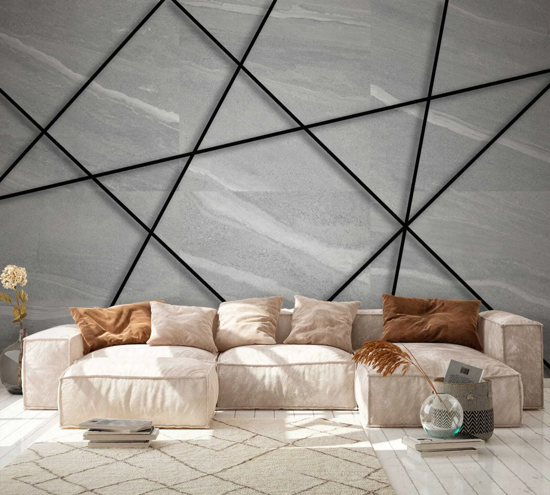 Fototapete Grauer Marmor und schwarze Linien u16341