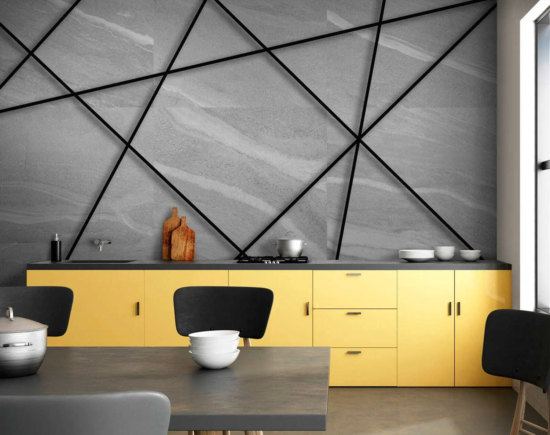 Murale Marbre gris et lignes noires u16341