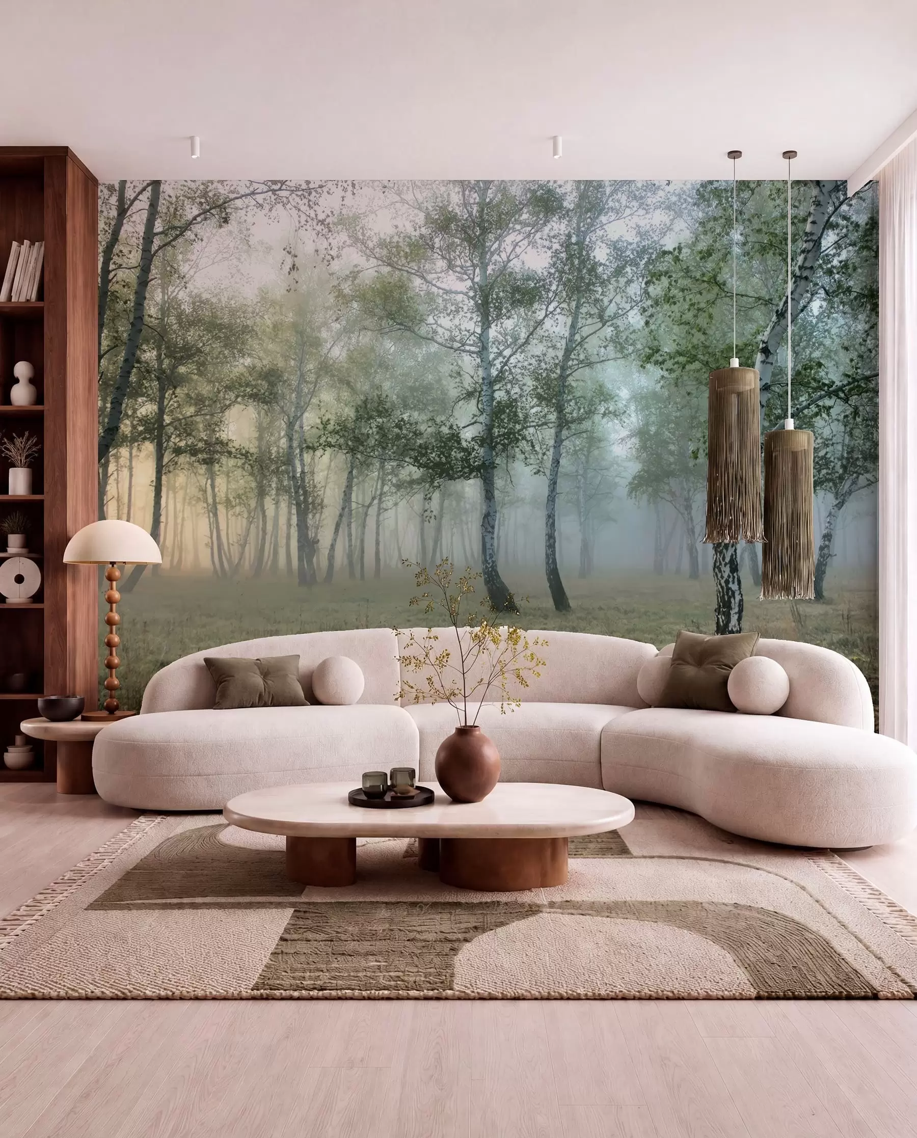Murale Brouillard Forêt de bouleaux u25820