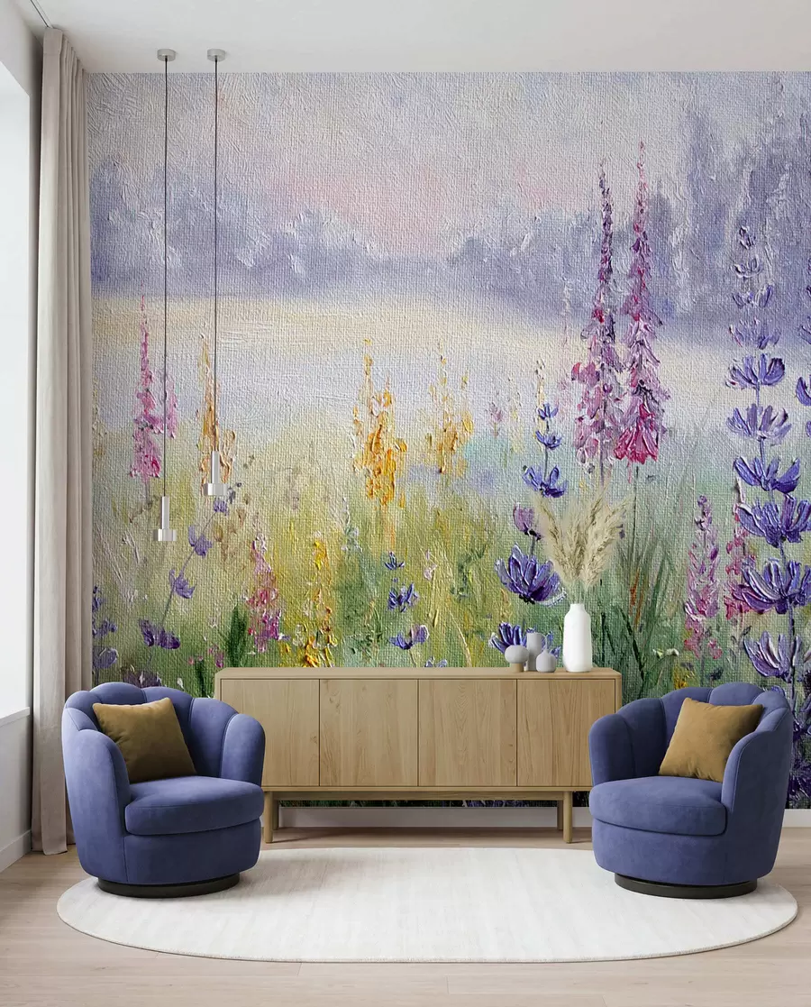 Murale Prairie fleurie, peinture à l'huile u30067