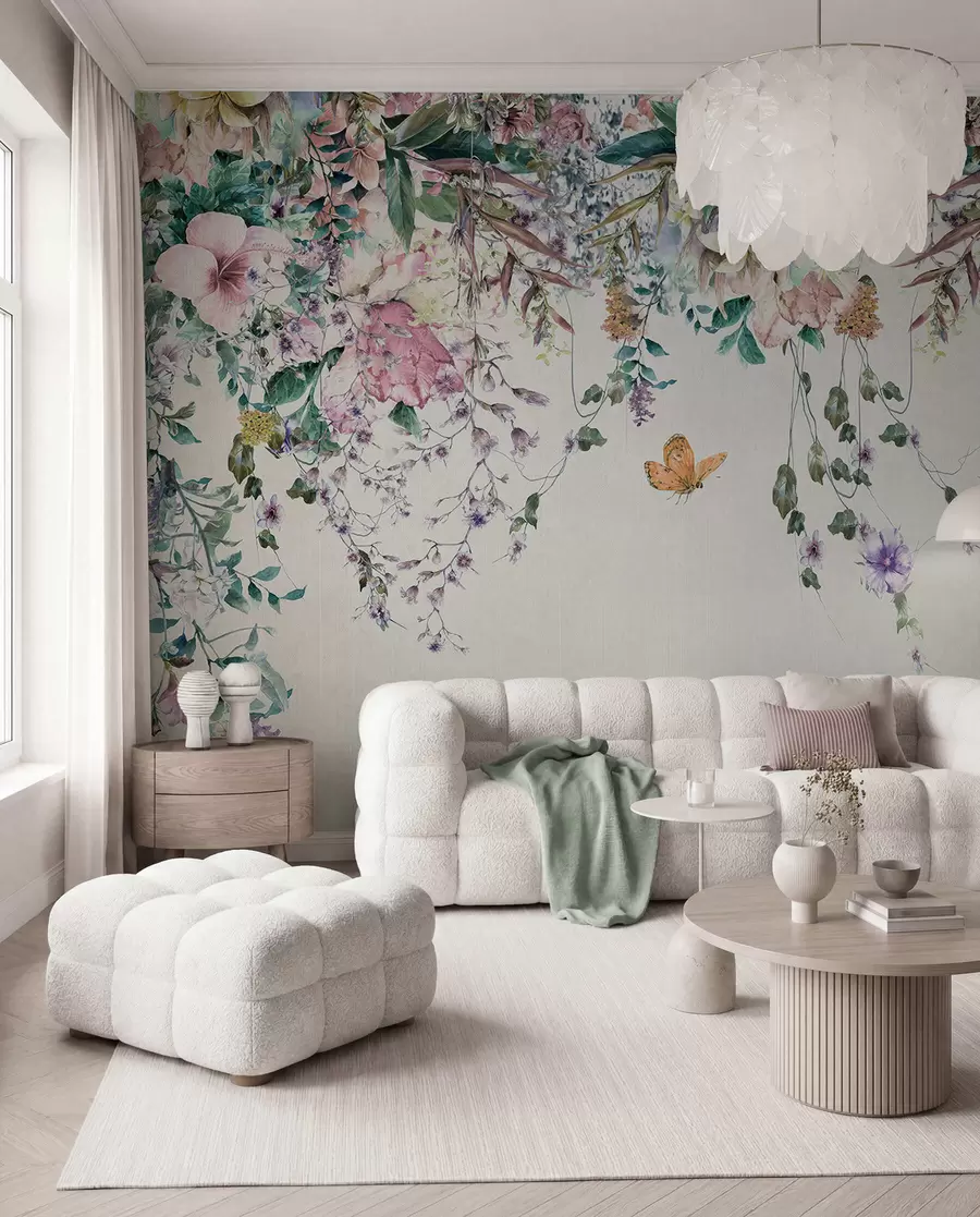 fototapeter Eksotiske blomster og sommerfugle u30601
