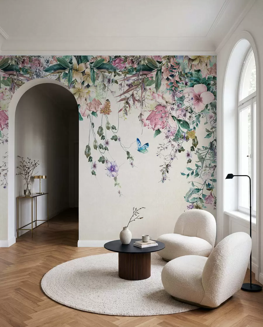 fototapeter Eksotiske blomster og sommerfugle u30601