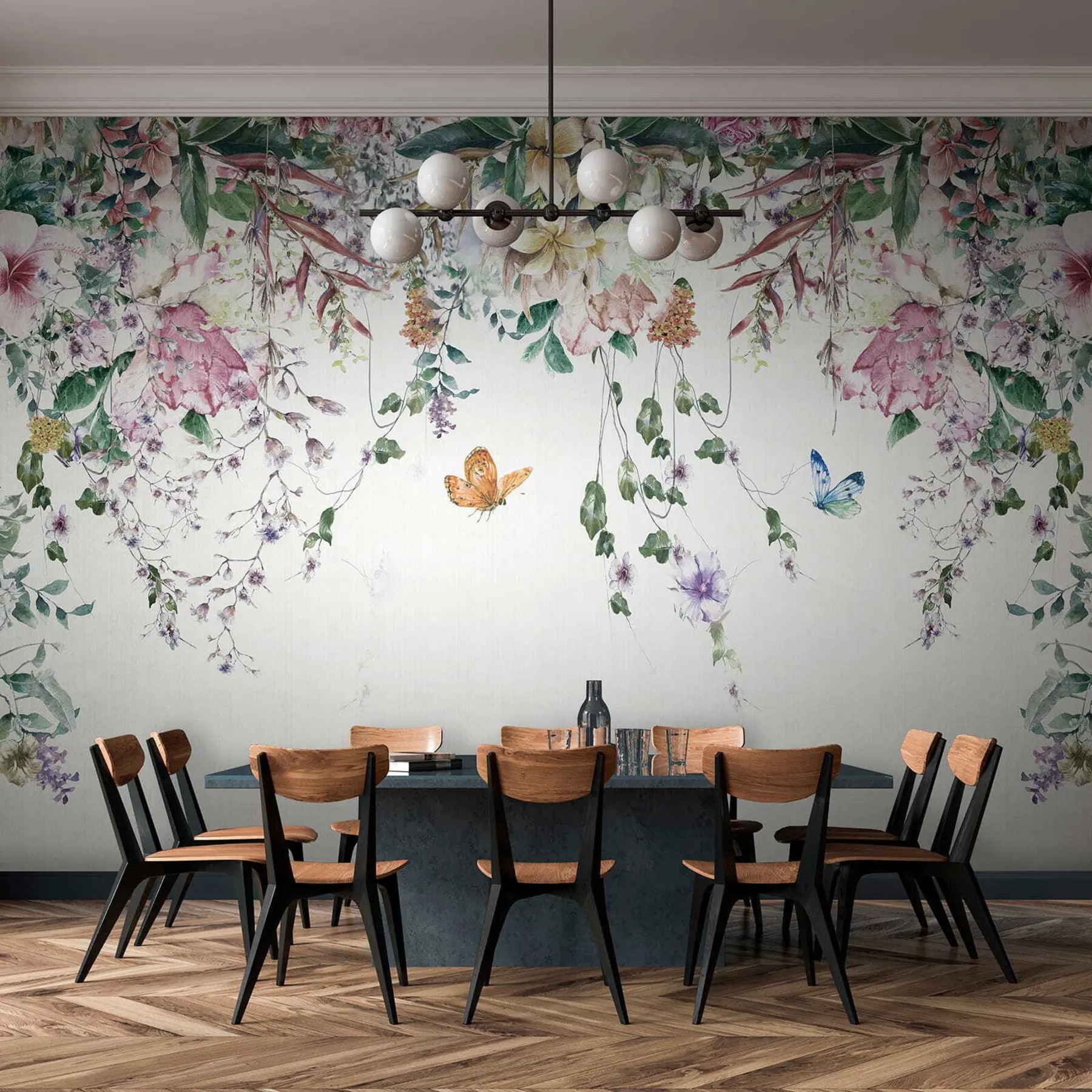 fototapeter Eksotiske blomster og sommerfugle u30601