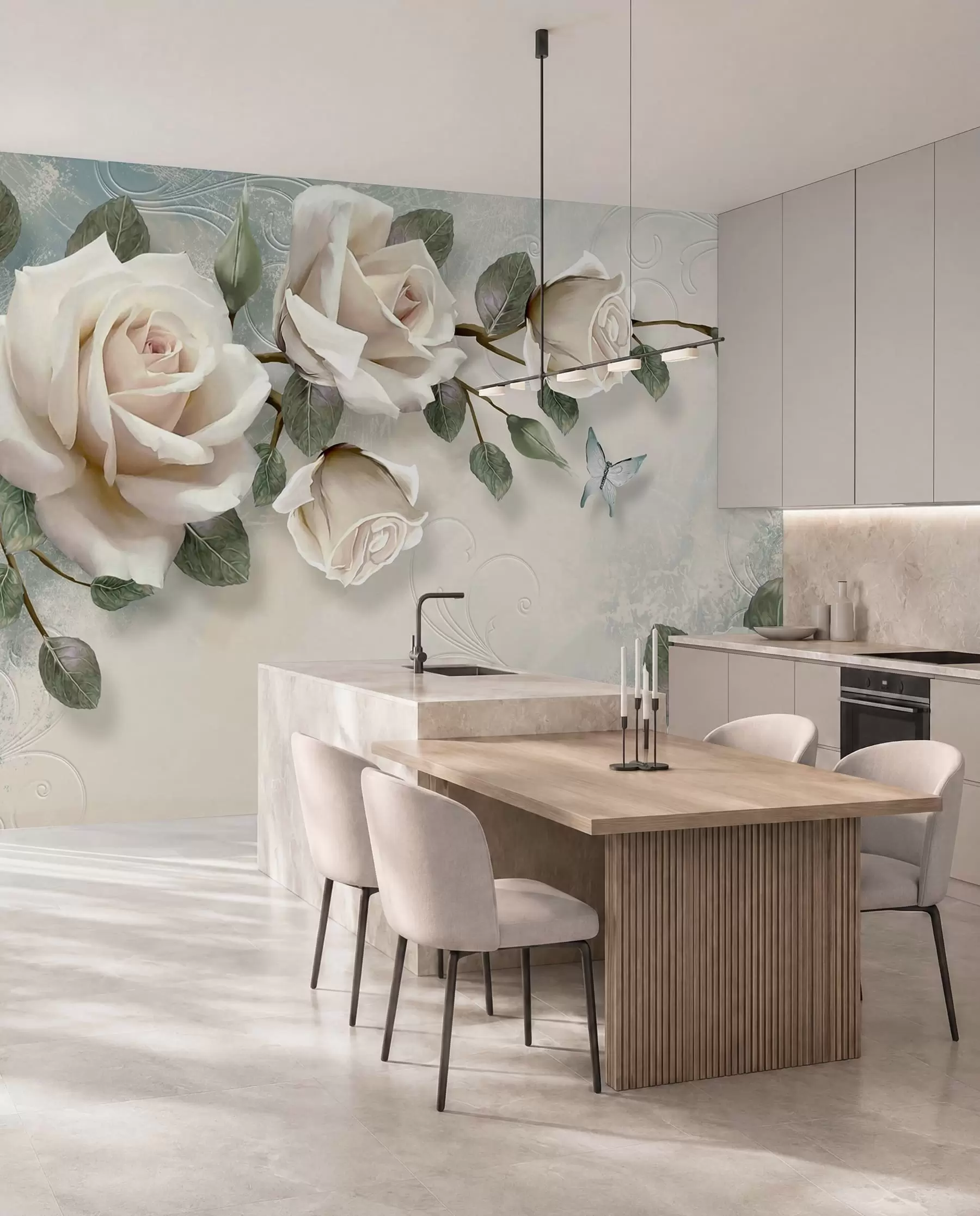 Murale Roses de couleur crème u31353
