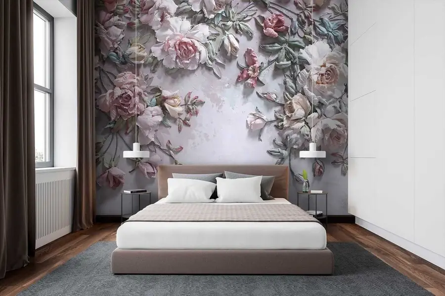 Murale Roses volumétriques sur le mur u31869
