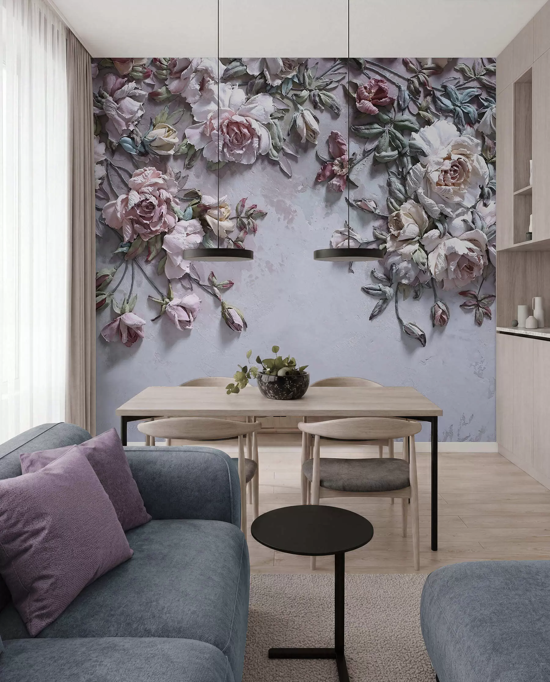 Fototapete Volumetrische Rosen an der Wand u31869
