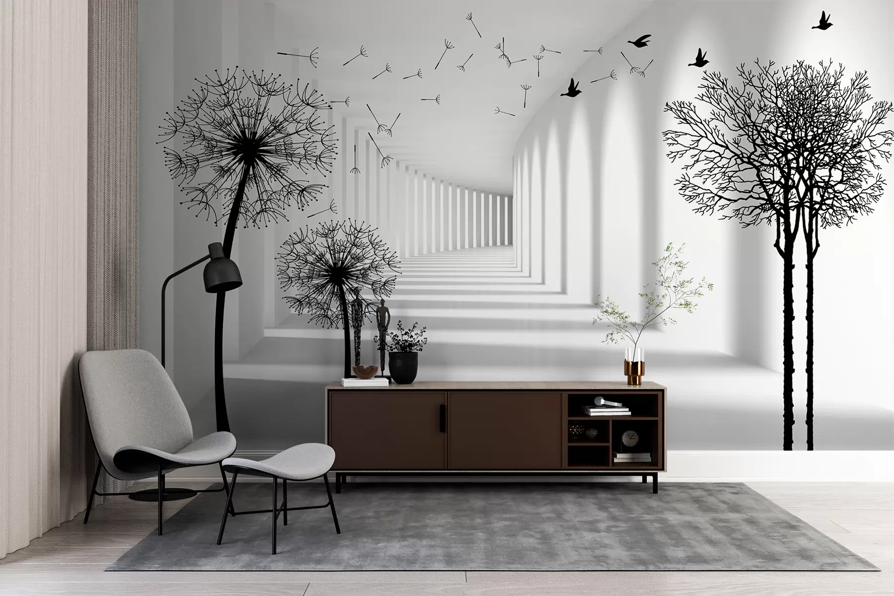 Fototapete 3D-Tunnel und Löwenzahn u37803