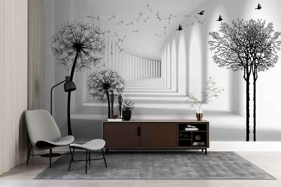 Murale Tunnel 3D et pissenlit u37803