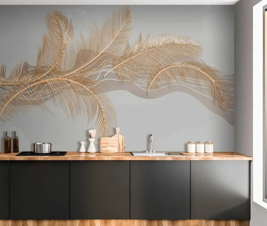 Fototapete Große zerbrechliche Federn auf grauem Hintergrund u40388