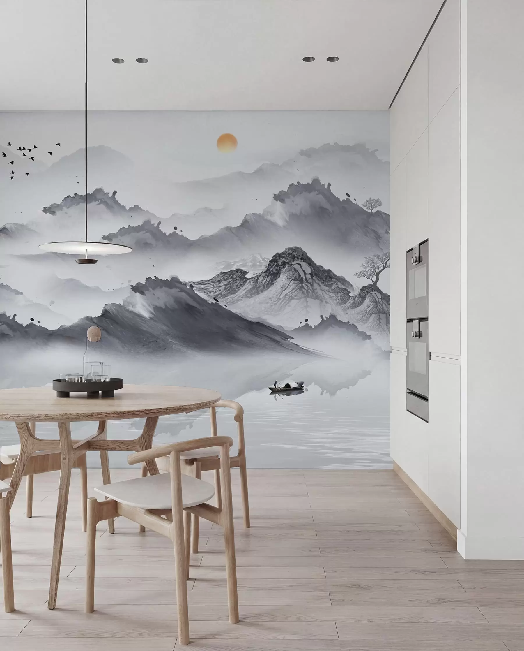 Murale Montagnes dans le style japonais. Dessin à l'encre de Chine u44010