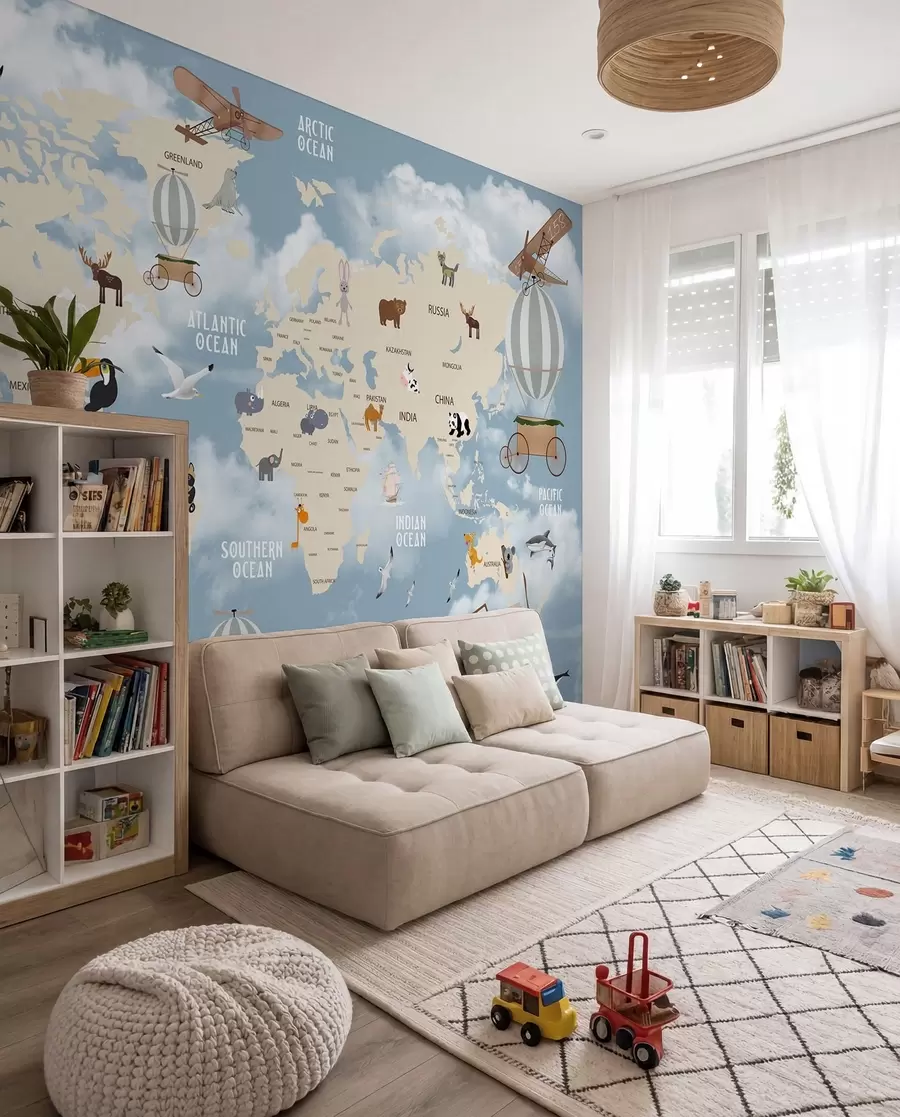 Murale Carte du monde avec animaux u48123