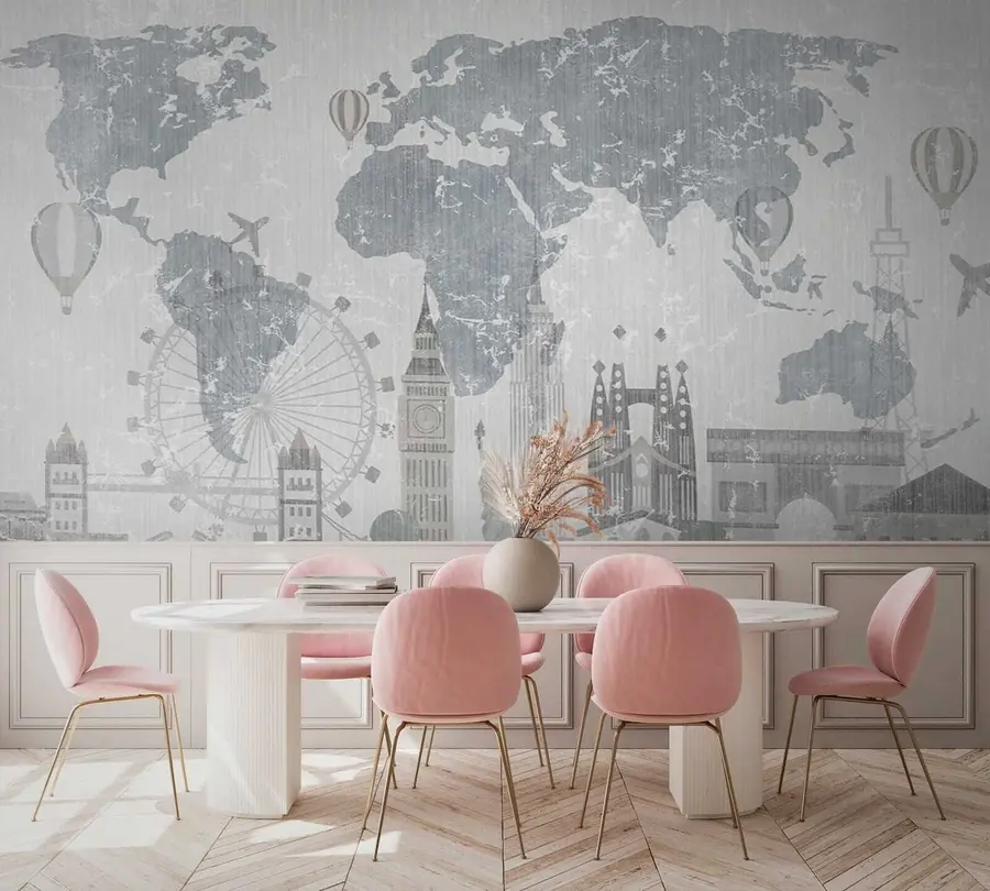 Fototapete Weltkarte in Grautönen u53138