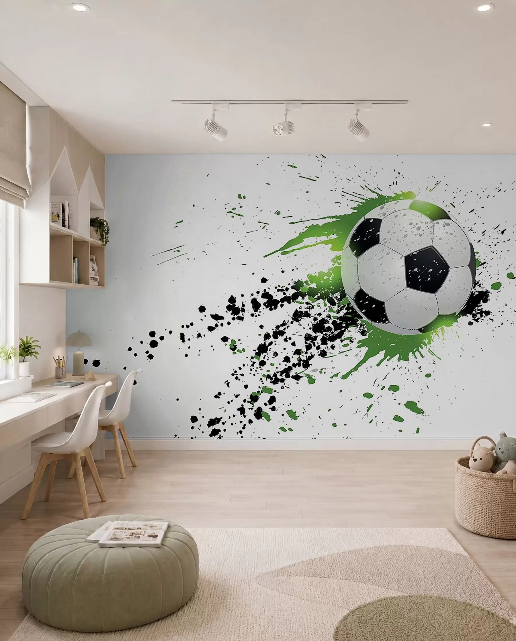 Fototapete Fussball mit grünen Spuren u57431