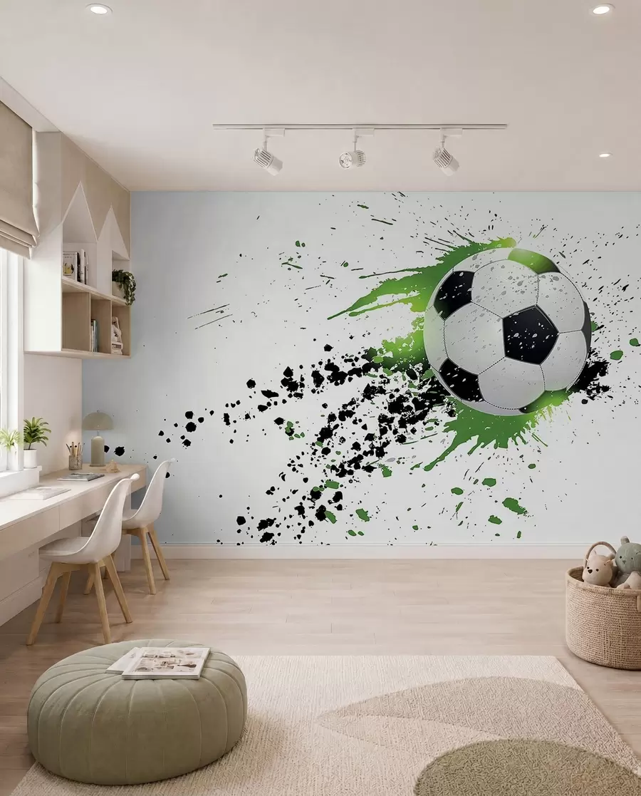 Fototapete Fussball mit grünen Spuren u57431