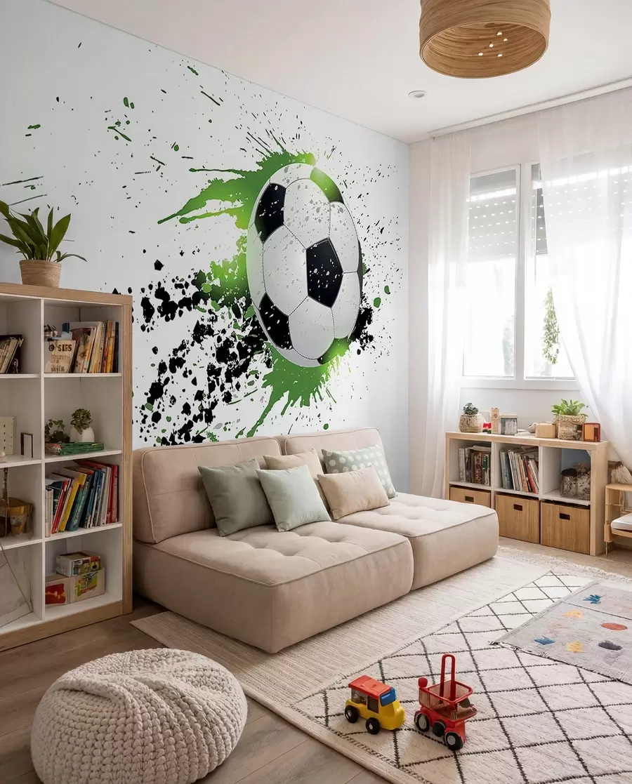 Fototapete Fussball mit grünen Spuren u57431