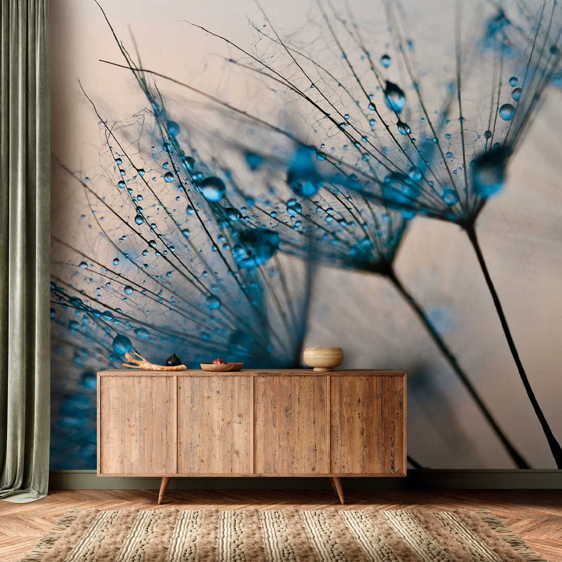 Murale Pissenlit avec gouttes d'eau u57557