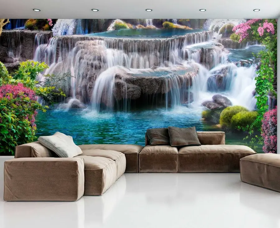 Murale Chute d'eau et arbres en fleurs u60065
