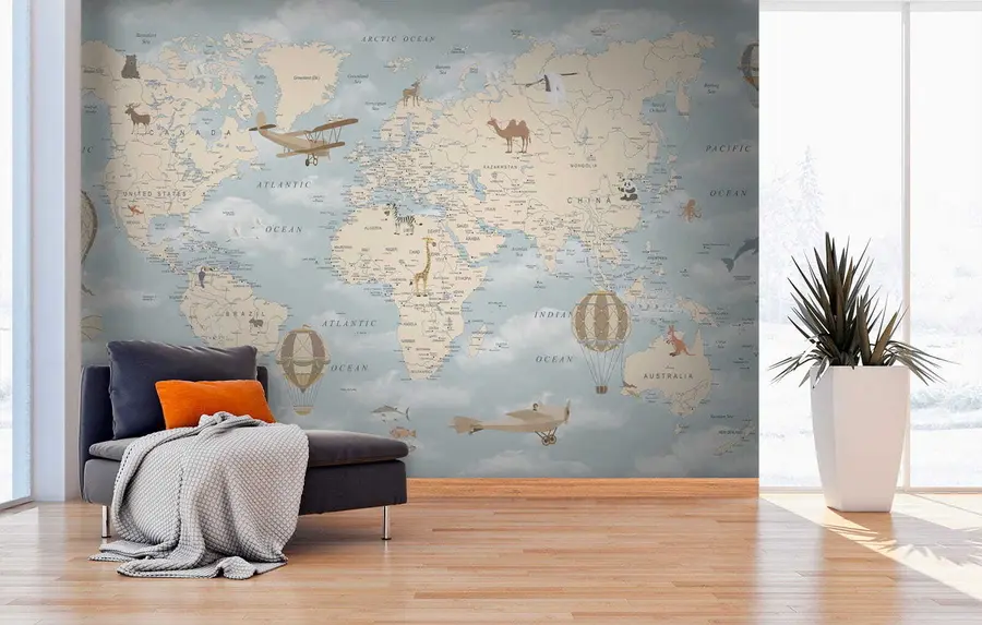 Fototapete Kinderweltkarte mit Flugzeugen u60135