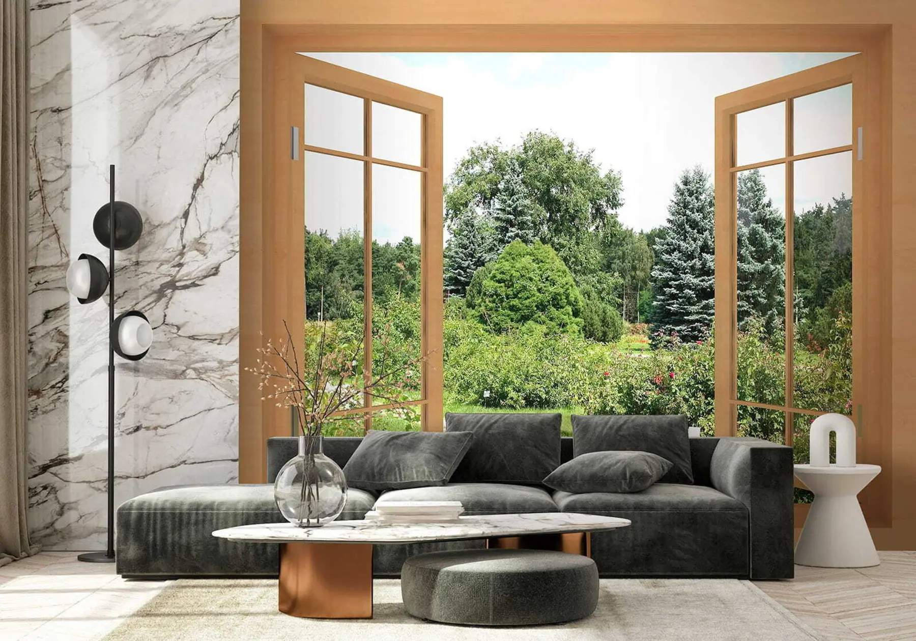 fototapeter Udsigt fra vinduet til skoven u60673