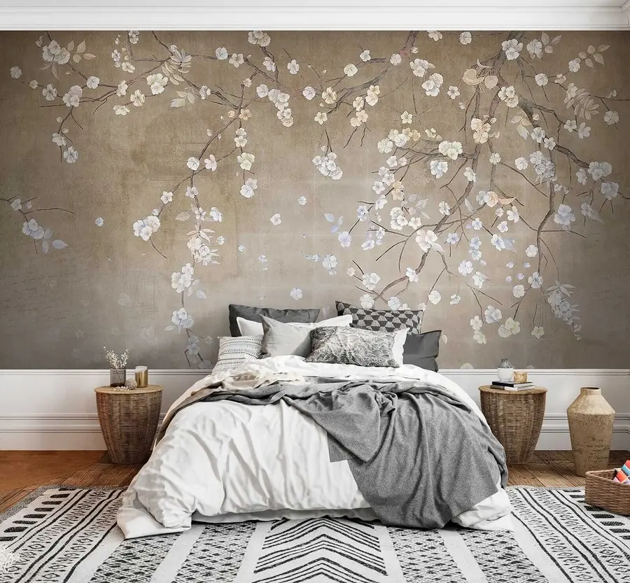 Murale Arbre en fleurs sur un mur miteux u61369