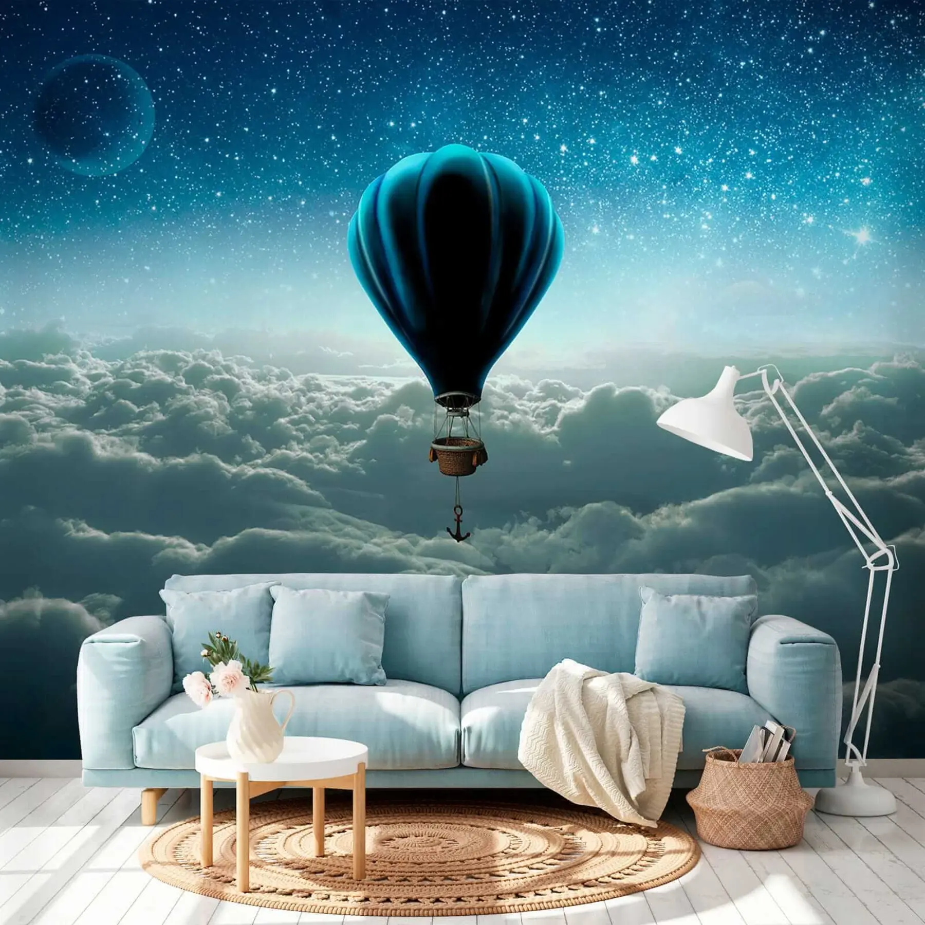 fototapeter Varmluftballon på baggrund af nattehimlen u70538