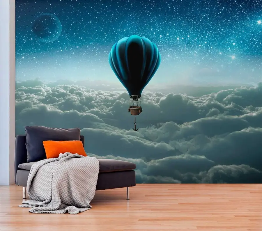 fototapeter Varmluftballon på baggrund af nattehimlen u70538