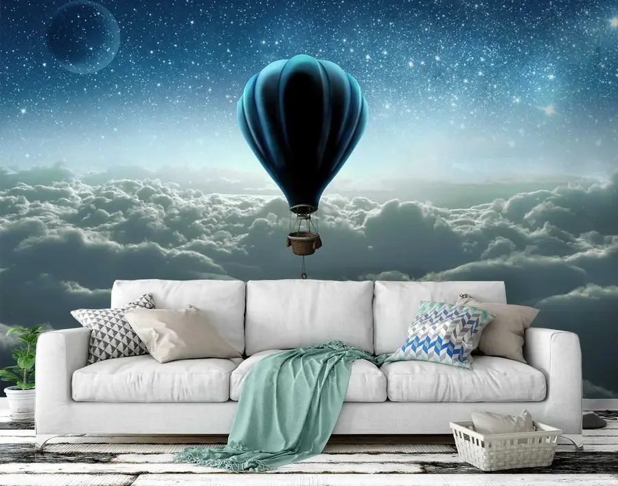 Fototapete Heißluftballon auf dem Hintergrund des Nachthimmels u70538