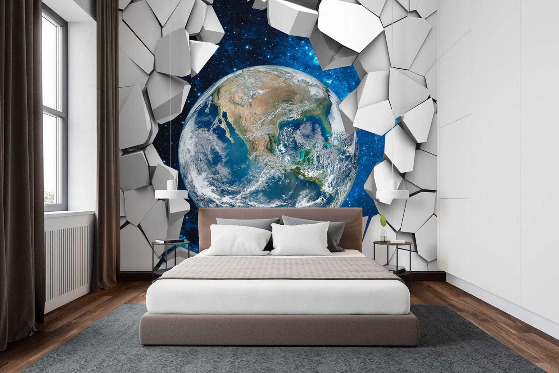 Fototapete 3D-Wand und Planet u77808