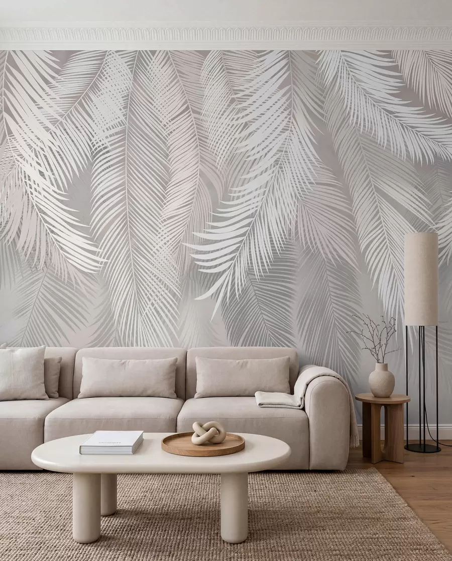 Murale Feuilles de palmier grises u48556
