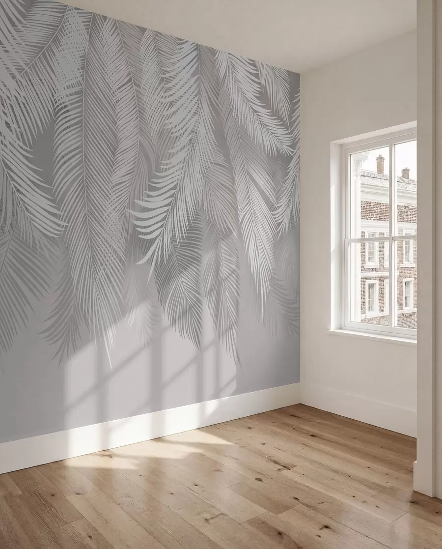 Murale Feuilles de palmier grises u48556
