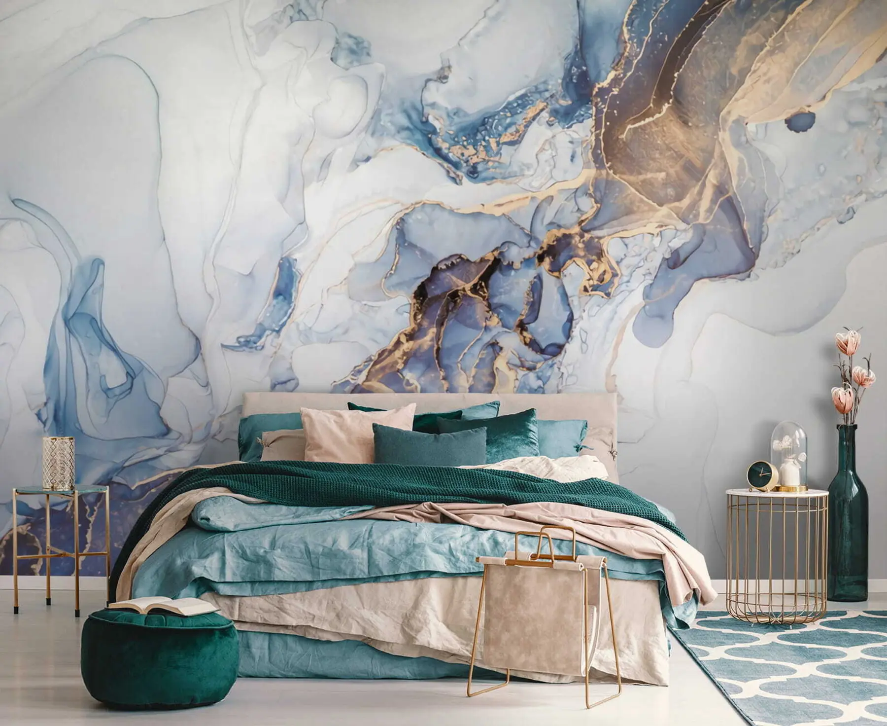 fototapeter Hvidblå marmor, flydende u70767