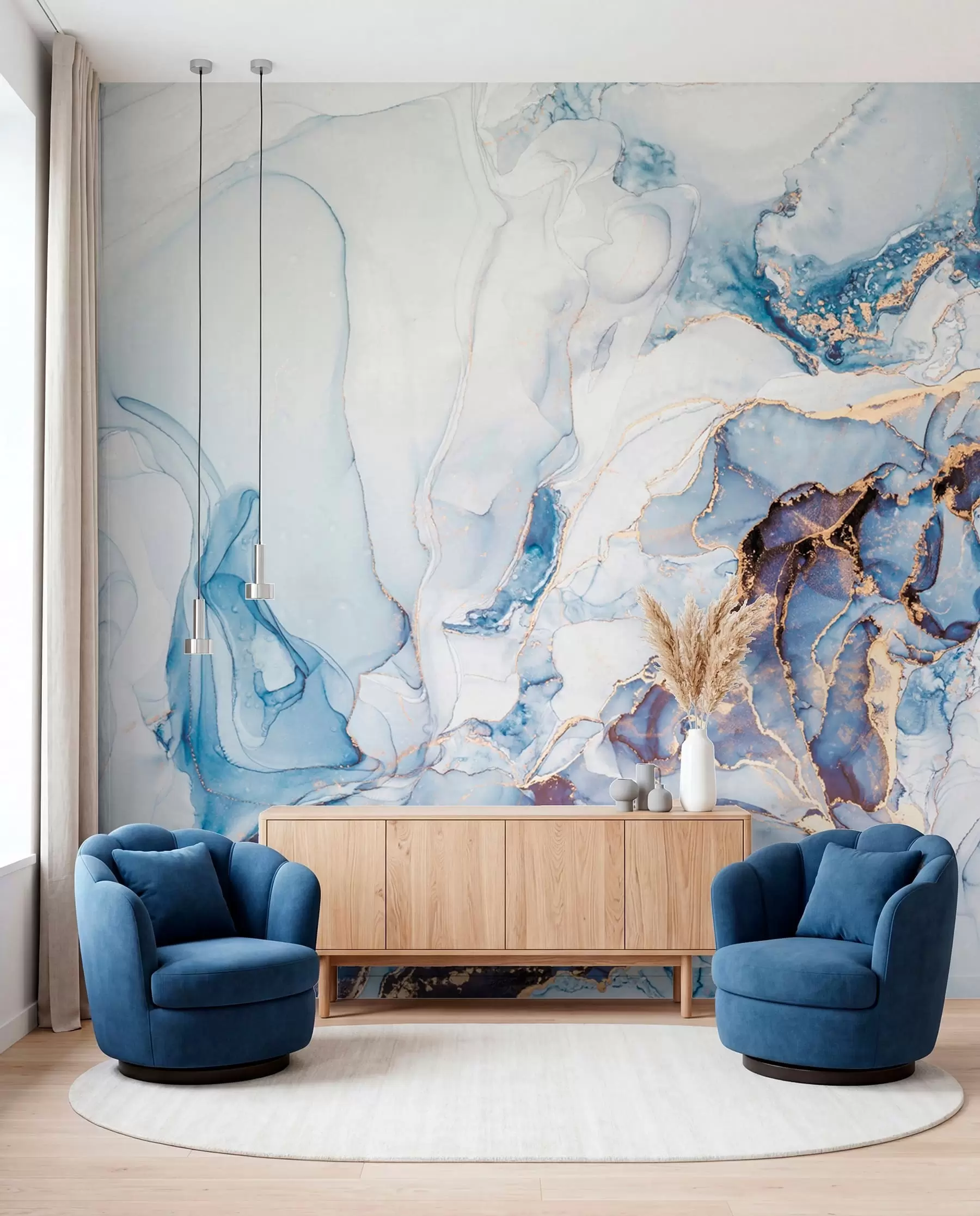 Murale Marbre blanc bleu, fluide u70767