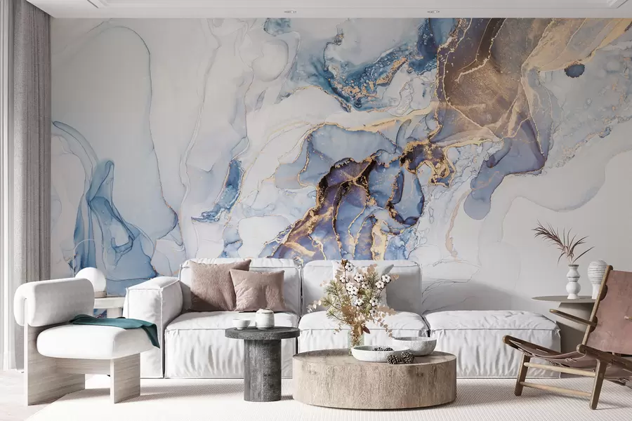 Fototapete Weißblauer Marmor, flüssig u70767