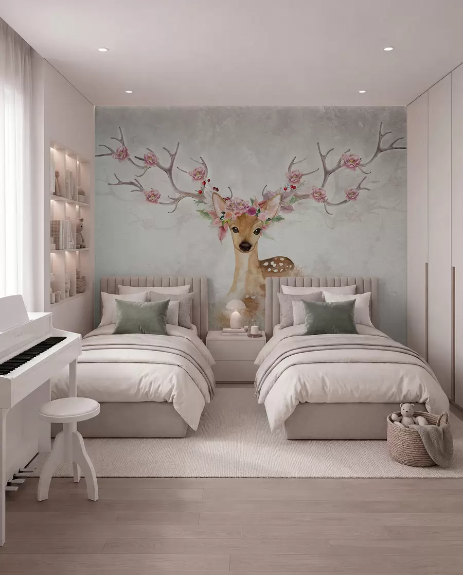 Murale Cerf aux bois fleuris II u04671d2