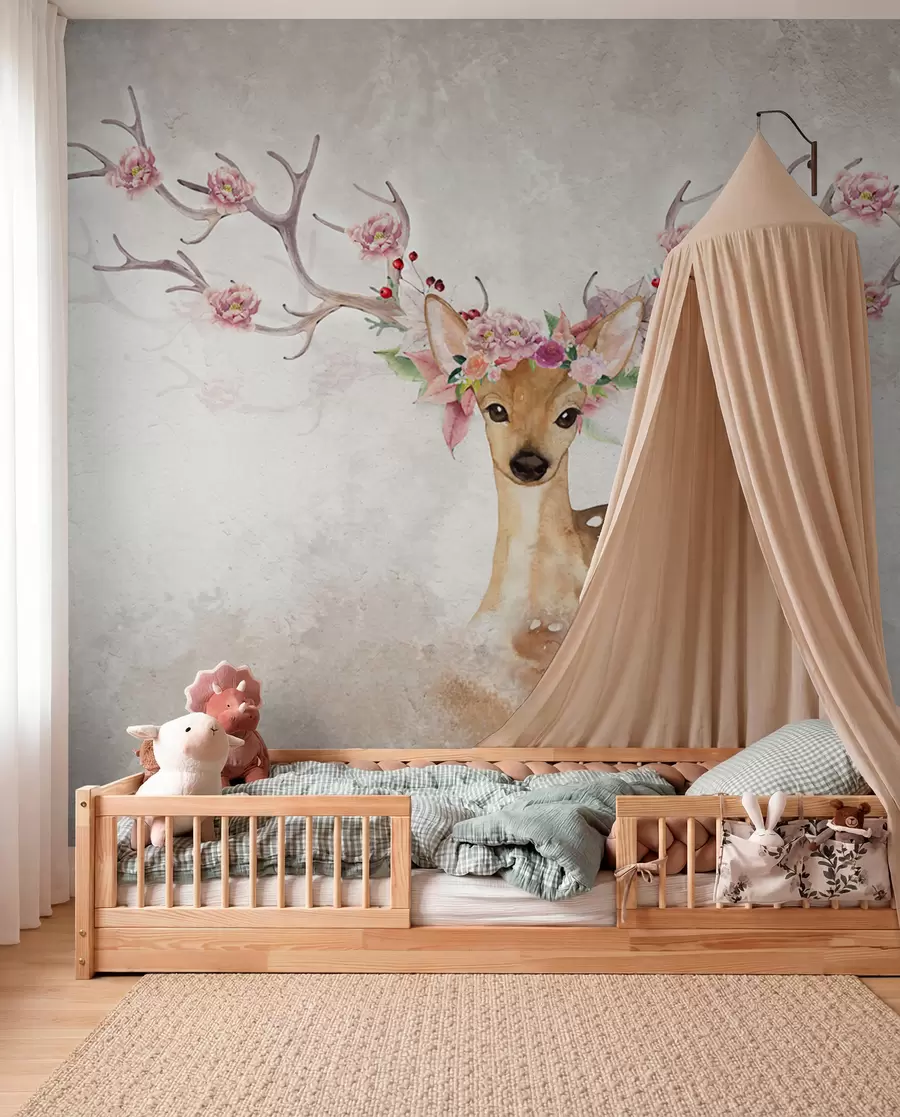 Murale Cerfs avec des fleurs sur leurs bois u04671d2