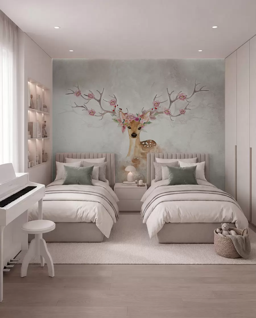 Murale Cerfs avec des fleurs sur leurs bois u04671d1