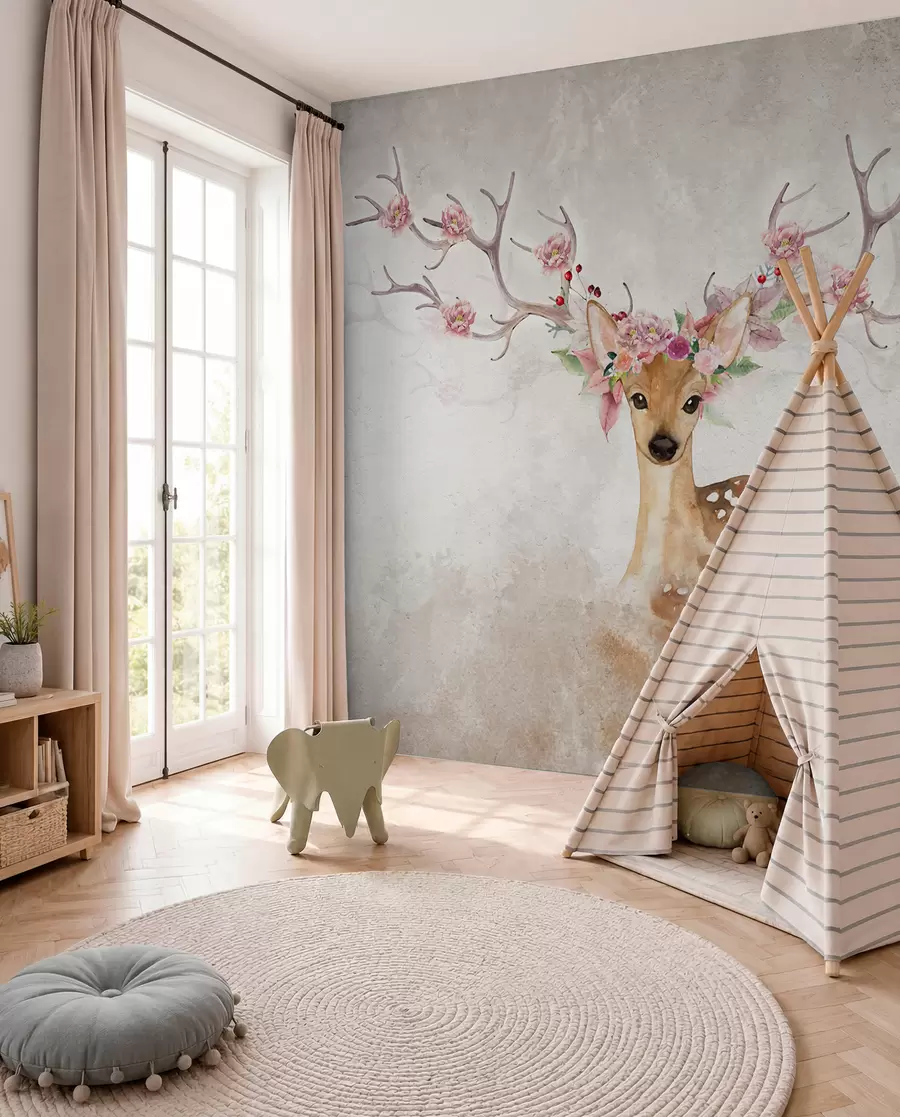Murale Cerf aux bois fleuris I u04671d1