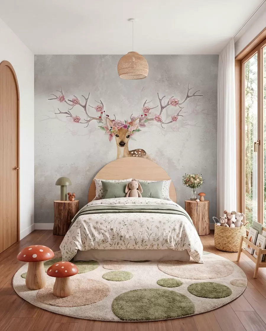 Murale Cerf aux bois fleuris I u04671d1