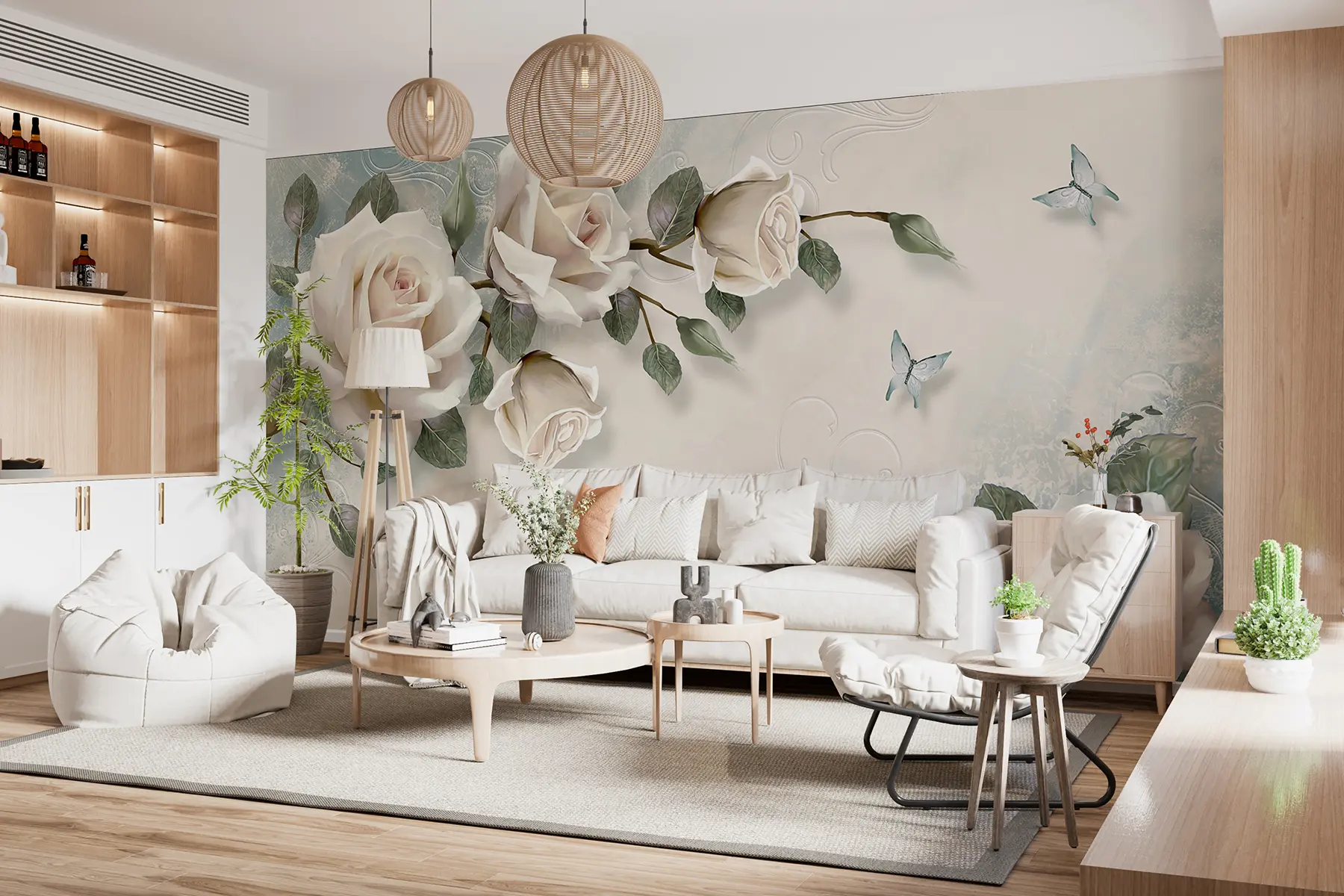 Murale Une branche de rose crème u31353d2