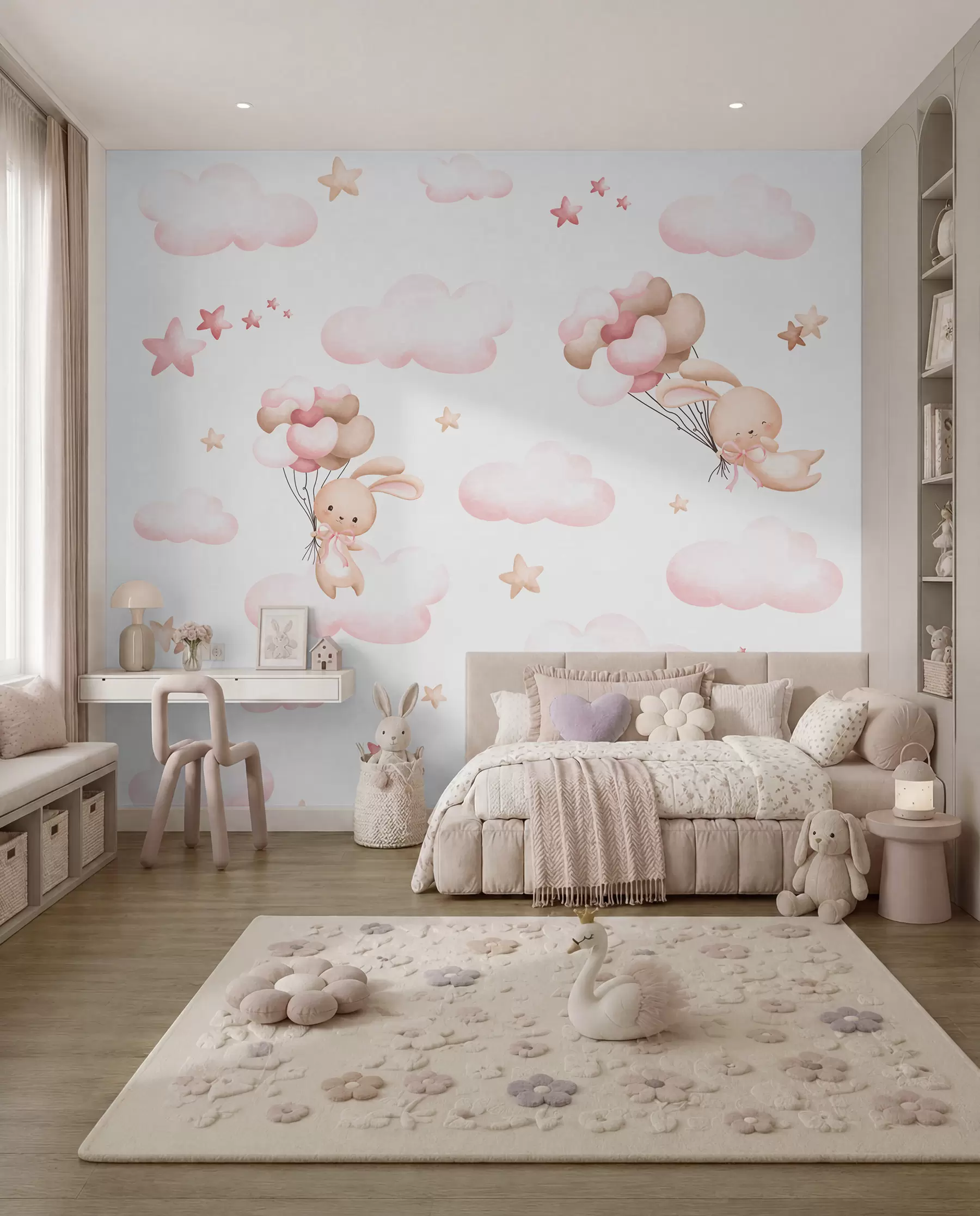 Murale Lapins en voyage en ballon I u95399d1