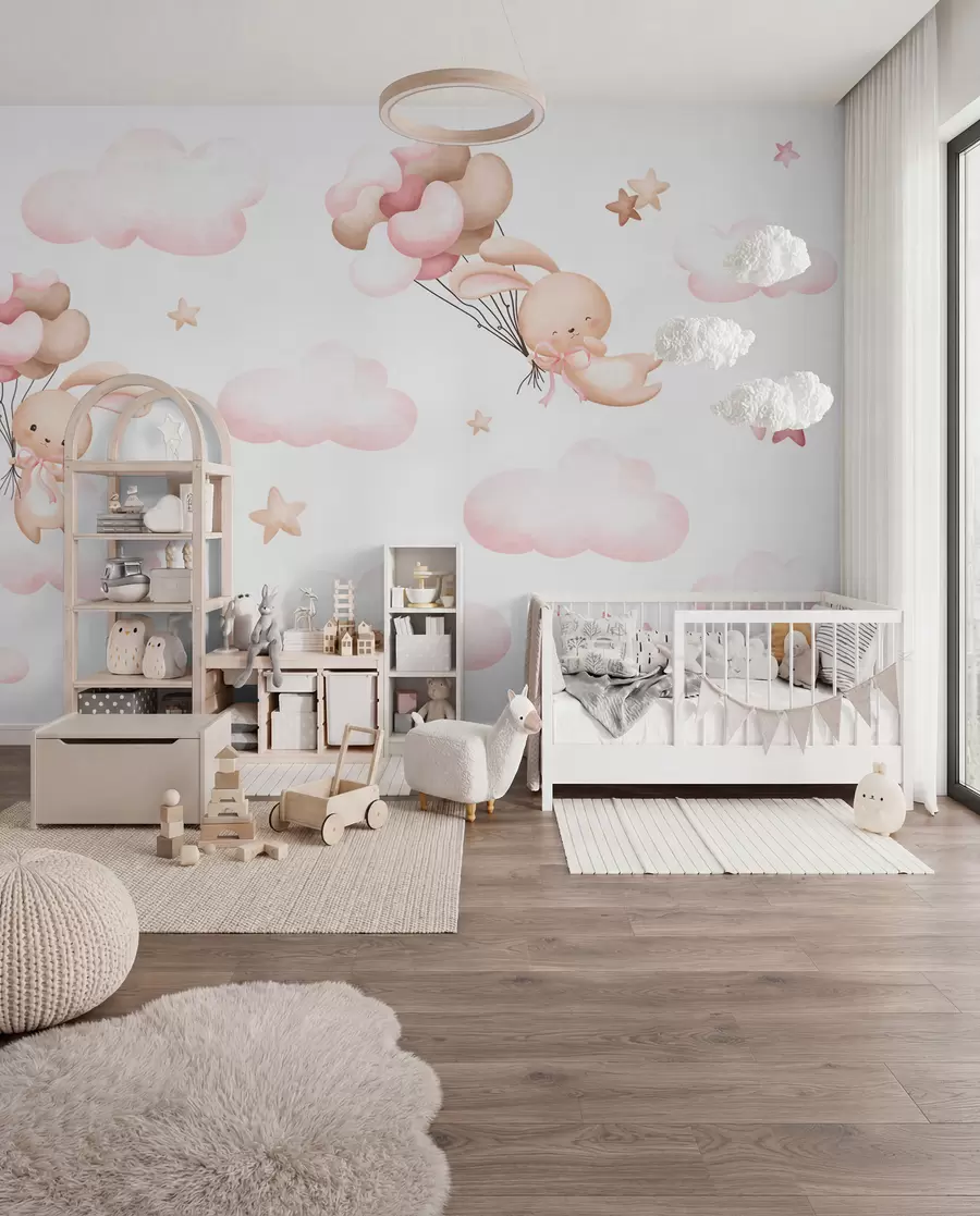 Murale Lapins en voyage en ballon II u95399d2